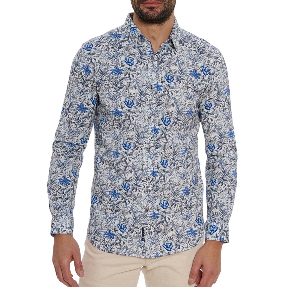 NWT Robert‎ Graham Leif Casual Button Down Knit Shirt Size XL Blue Floral